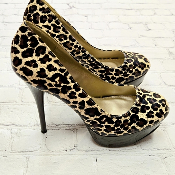 Leopard PU Platform Heels Women's Size 10 - Picture 3 of 8